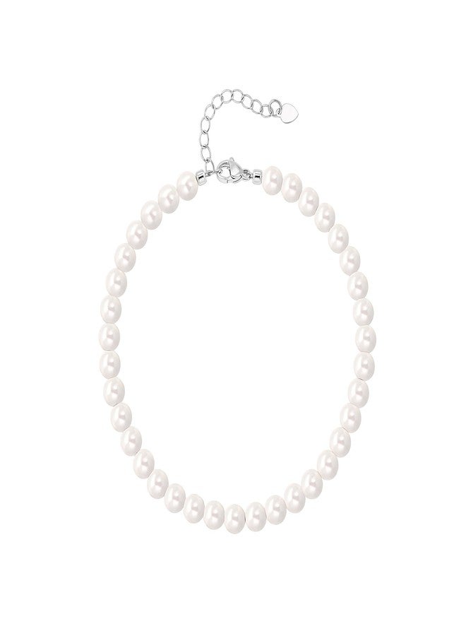 POTESSA Pearl Anklet Ankle Bracelet Silver Plated Round Beads Summer Beach Foot Jewelry for Women - Image 1